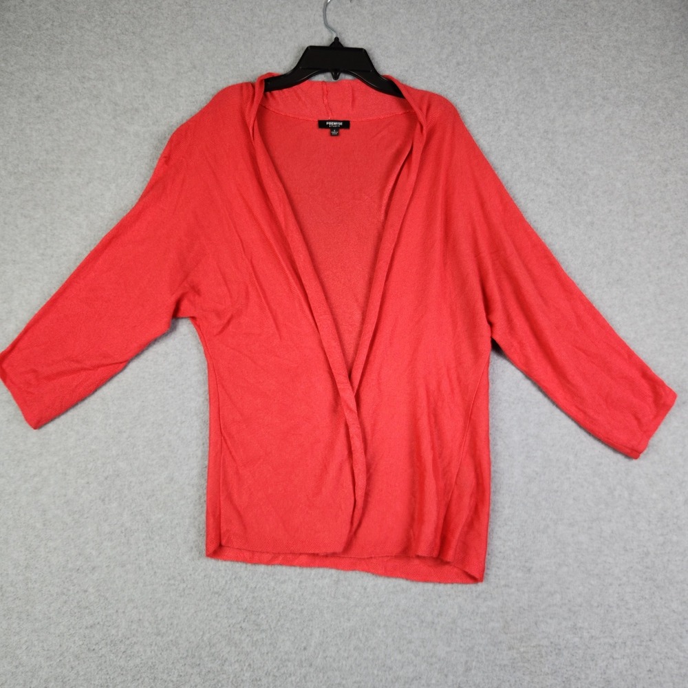 Premise Studio Cardigan Womens Large Red Fine Knit Stretch 3/4 Sleeve Open Front